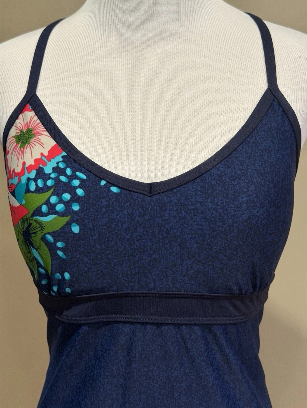 Navy Floral-Accent Tankini Top